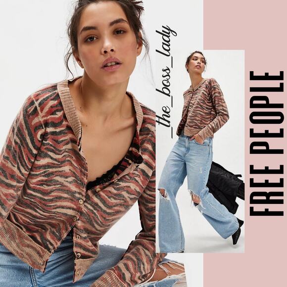 Free People cardigan sweater wool cashmere cozy warm boho print XS - Picture 1 of 8